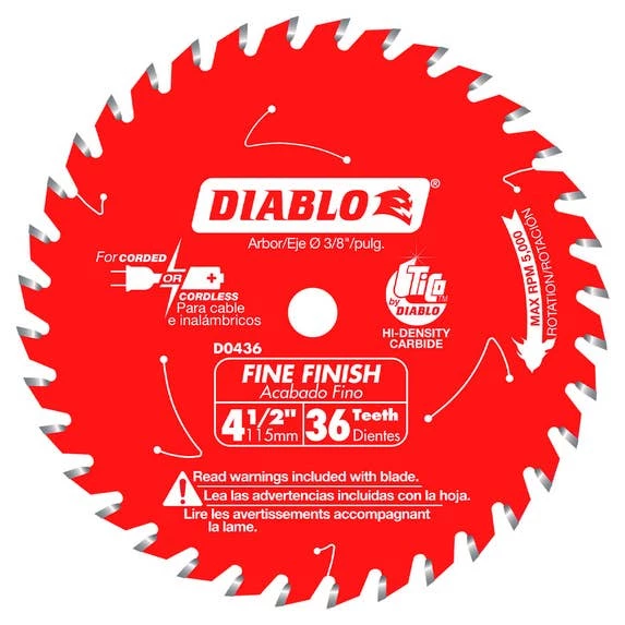 Freud Diablo Blades Freud Diablo 4-1/2" X 36 Tooth Cordless Trim Saw Blade D0436X 1 Freud Diablo Blades Freud Diablo 4-1/2" X 36 Tooth Cordless Trim Saw Blade D0436X