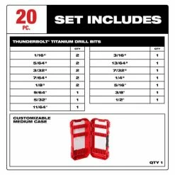 Milwaukee Tools Milwaukee THUNDERBOLT® Titanium Drill Bit Set – 20PC 48-89-1105 -Champion Cutting Tool shop 48 89 1105 set includes