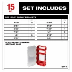 Milwaukee Tools Milwaukee RED HELIX™ Cobalt Drill Bit Set – 15PC 48-89-2370 6 Milwaukee Tools Milwaukee RED HELIX™ Cobalt Drill Bit Set – 15PC 48-89-2370 -Champion Cutting Tool shop 48 89 2370 set includes