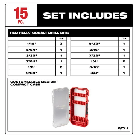 Milwaukee Tools Milwaukee RED HELIX™ Cobalt Drill Bit Set – 15PC 48-89-2370 3 Milwaukee Tools Milwaukee RED HELIX™ Cobalt Drill Bit Set – 15PC 48-89-2370 - Image 3