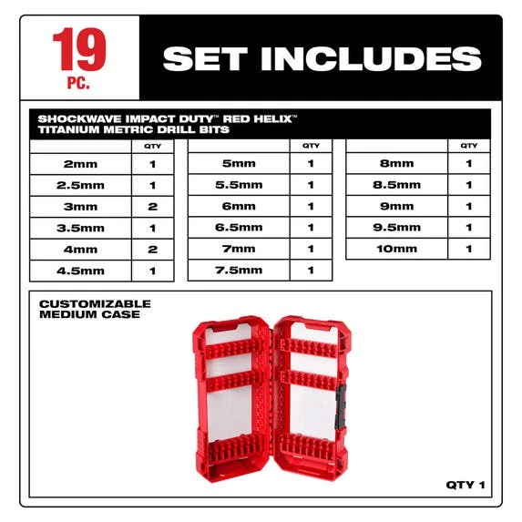 Milwaukee Tools Milwaukee SHOCKWAVE Impact Duty™ RED HELIX™ Titanium Metric Drill Bit Set - 19PC 48-89-4860 3 Milwaukee Tools Milwaukee SHOCKWAVE Impact Duty™ RED HELIX™ Titanium Metric Drill Bit Set - 19PC 48-89-4860 - Image 3