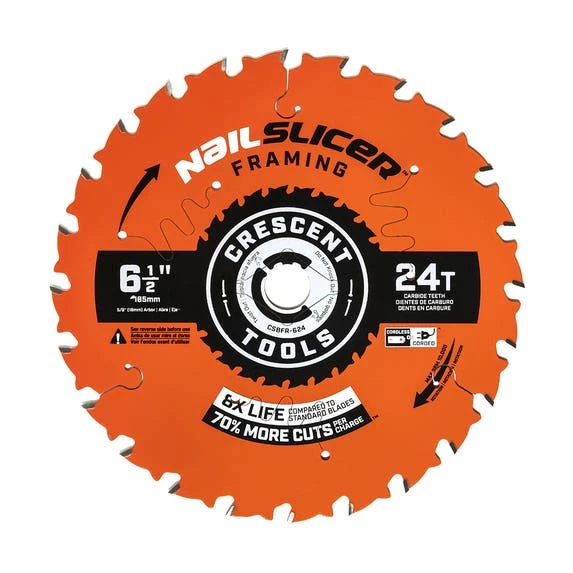 Crescent Tools Crescent 6-1/2" 24-Tooth NailSlicer Framing Circular Saw Blade CSBFR-624 1 Crescent Tools Crescent 6-1/2" 24-Tooth NailSlicer Framing Circular Saw Blade CSBFR-624