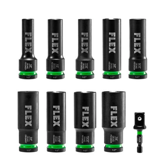 Flex Power Tools FLEX 10-Piece Thin Wall Deep Well 6-Point 1/2" Drive Impact Nut Socket Set FAM10401-10 2 Flex Power Tools FLEX 10-Piece Thin Wall Deep Well 6-Point 1/2" Drive Impact Nut Socket Set FAM10401-10 - Image 2