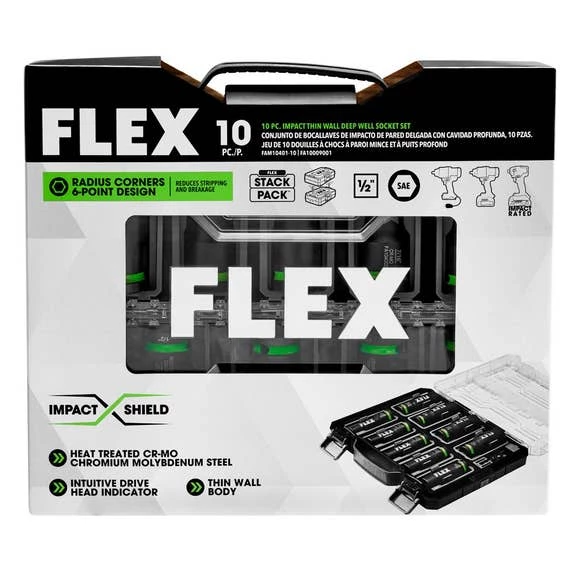 Flex Power Tools FLEX 10-Piece Thin Wall Deep Well 6-Point 1/2" Drive Impact Nut Socket Set FAM10401-10 4 Flex Power Tools FLEX 10-Piece Thin Wall Deep Well 6-Point 1/2" Drive Impact Nut Socket Set FAM10401-10 - Image 4