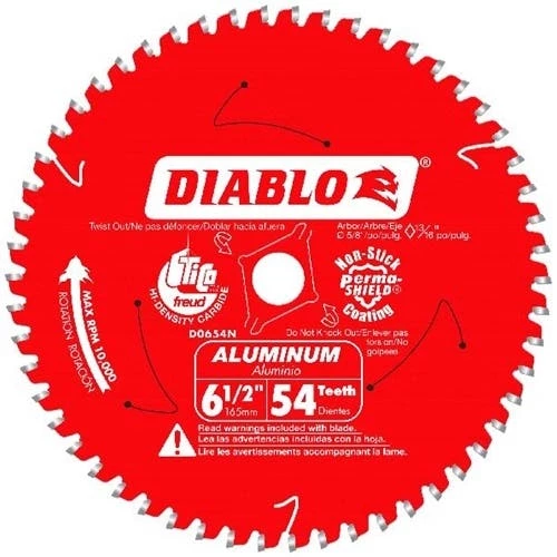 Freud Diablo Blades Freud Diablo 6-1/2" X 54 TOOTH ALUMINUM CUTTING SAW BLADE D0654N 1 Freud Diablo Blades Freud Diablo 6-1/2" X 54 TOOTH ALUMINUM CUTTING SAW BLADE D0654N
