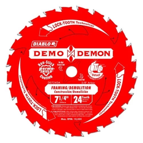 Freud Diablo Blades Freud Diablo 7-1/4" 24 Tooth Demo Demon Saw Blade D0724DA 1 Freud Diablo Blades Freud Diablo 7-1/4" 24 Tooth Demo Demon Saw Blade D0724DA