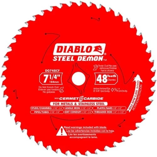 Freud Diablo Blades Freud Diablo 7-1/4" 48 Tooth Cermet Metal And Stainless Steel Cutting Saw Blade D0748CFA 1 Freud Diablo Blades Freud Diablo 7-1/4" 48 Tooth Cermet Metal And Stainless Steel Cutting Saw Blade D0748CFA