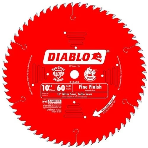Freud Diablo Blades Freud Diablo 10" 60 Tooth Fine Finish Saw Blade D1060X 1 Freud Diablo Blades Freud Diablo 10" 60 Tooth Fine Finish Saw Blade D1060X