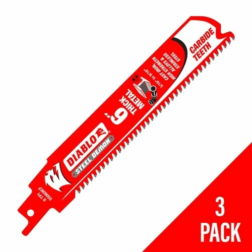 Freud Diablo Blades Freud Diablo 6" Steel Demon Thick Metal 8 TPI Carbide Reciprocating Saw Blade (3 Pack) DS0608CF3 1 Freud Diablo Blades Freud Diablo 6" Steel Demon Thick Metal 8 TPI Carbide Reciprocating Saw Blade (3 Pack) DS0608CF3