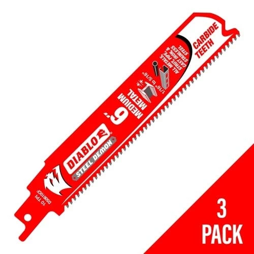 Freud Diablo Blades Freud Diablo 6" Steel Demon Medium Metal 10 TPI Carbide Reciprocating Saw Blade (3 Pack) DS0610CF3 1 Freud Diablo Blades Freud Diablo 6" Steel Demon Medium Metal 10 TPI Carbide Reciprocating Saw Blade (3 Pack) DS0610CF3
