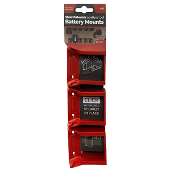 Stealthmounts Milwaukee M18 Battery Mounts (6 Pack) BM-MW18-RED-6 1 Stealthmounts Milwaukee M18 Battery Mounts (6 Pack) BM-MW18-RED-6